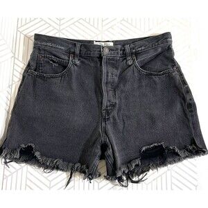 We Free People Size 30 Waist 32" Denim Shorts Distressed Size  Black Raw Hem